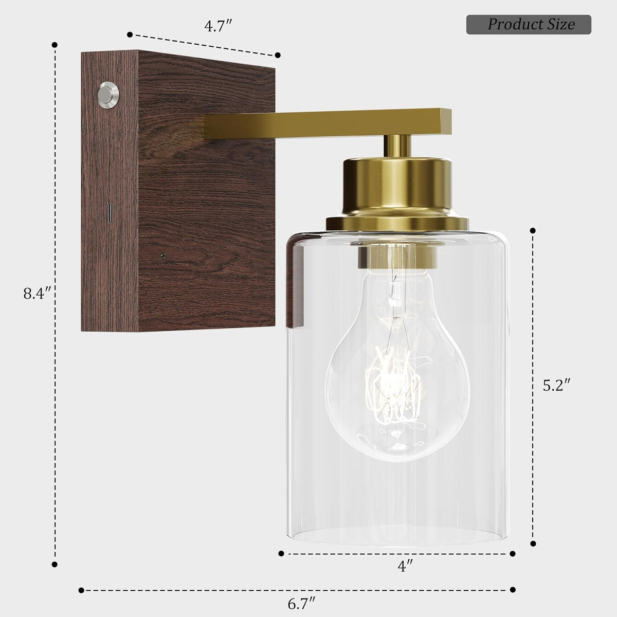 Rayogale Wireless Battery Operated Wall Sconce Set of 2 with Remote Control | Gold & Walnut Dimmable Rechargeable Wall