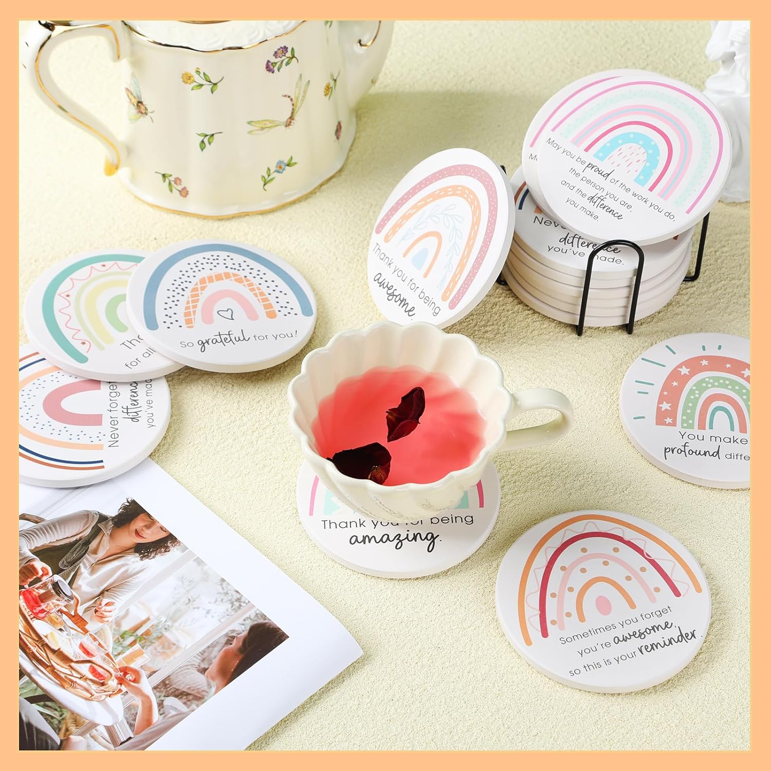 Ceramic Absorbent Drinks Coasters / Fresh Style / Set of 24