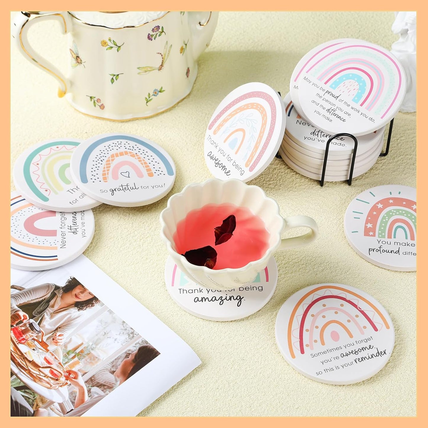Ceramic Absorbent Drinks Coasters / Fresh Style / Set of 48