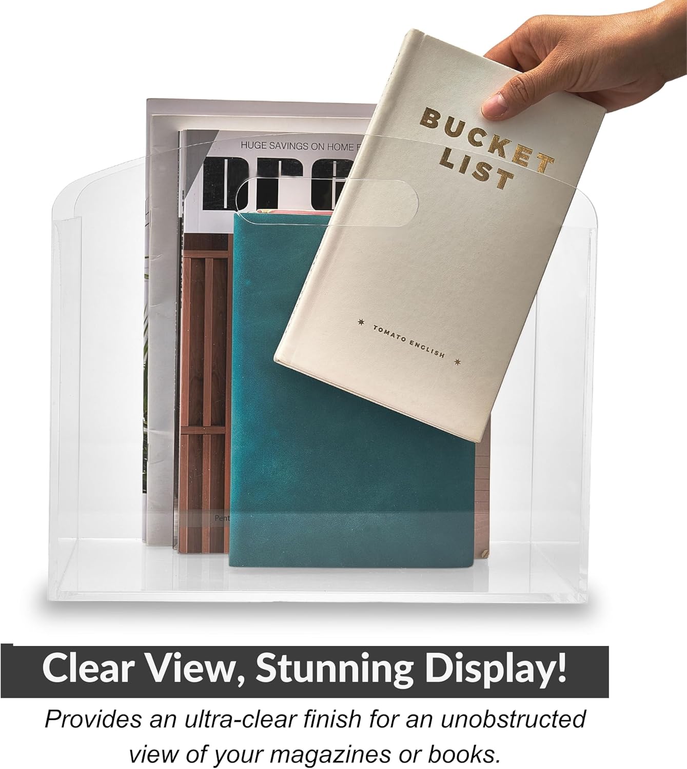 Magazine Rack - Clear Acrylic Magazine Holder, Acrylic Newspaper Stand Organizer with handles, Modern Lucite Magazine