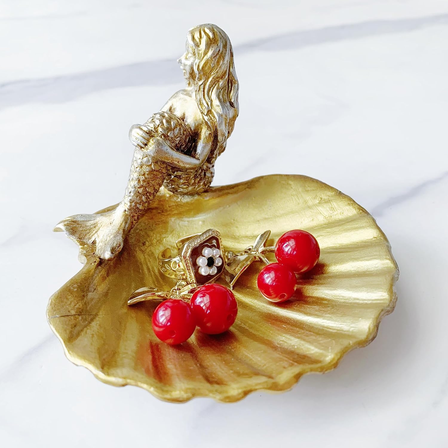 Golden Mermaid Shell Statue Home / Small Mermaid