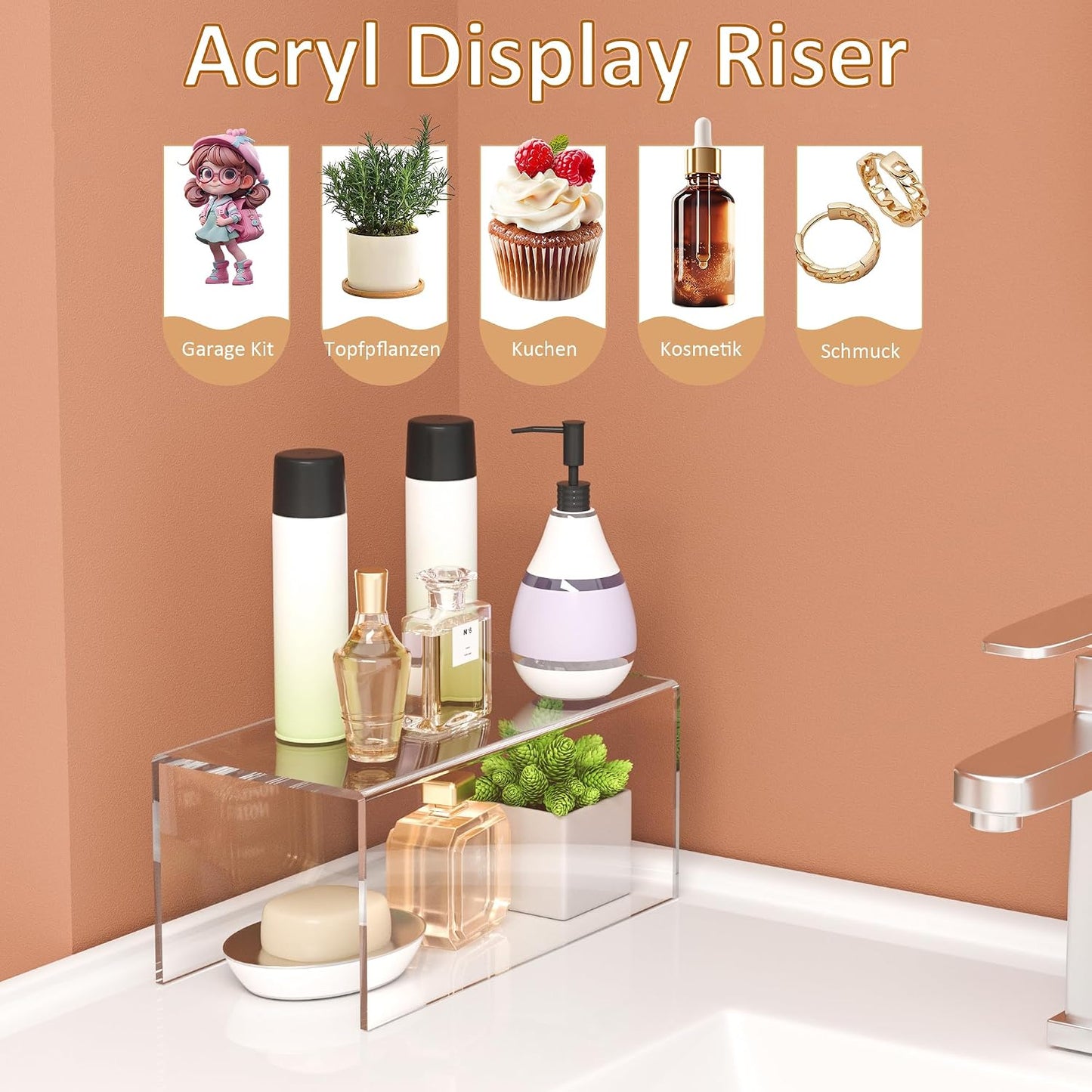 Sezanrpt Acrylic Shelf Riser 12x5.5x5 pack of 2, Countertop Acrylic Display Storage Organizer for Funko Pop Figure