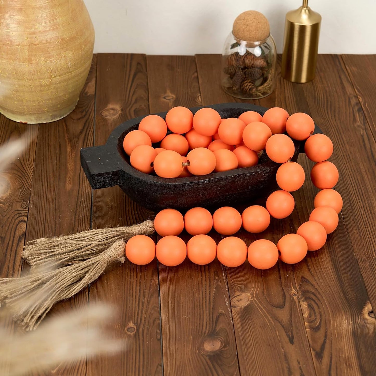 76" Long Large Wood Bead Garland / 8 Orange / 76 Inches