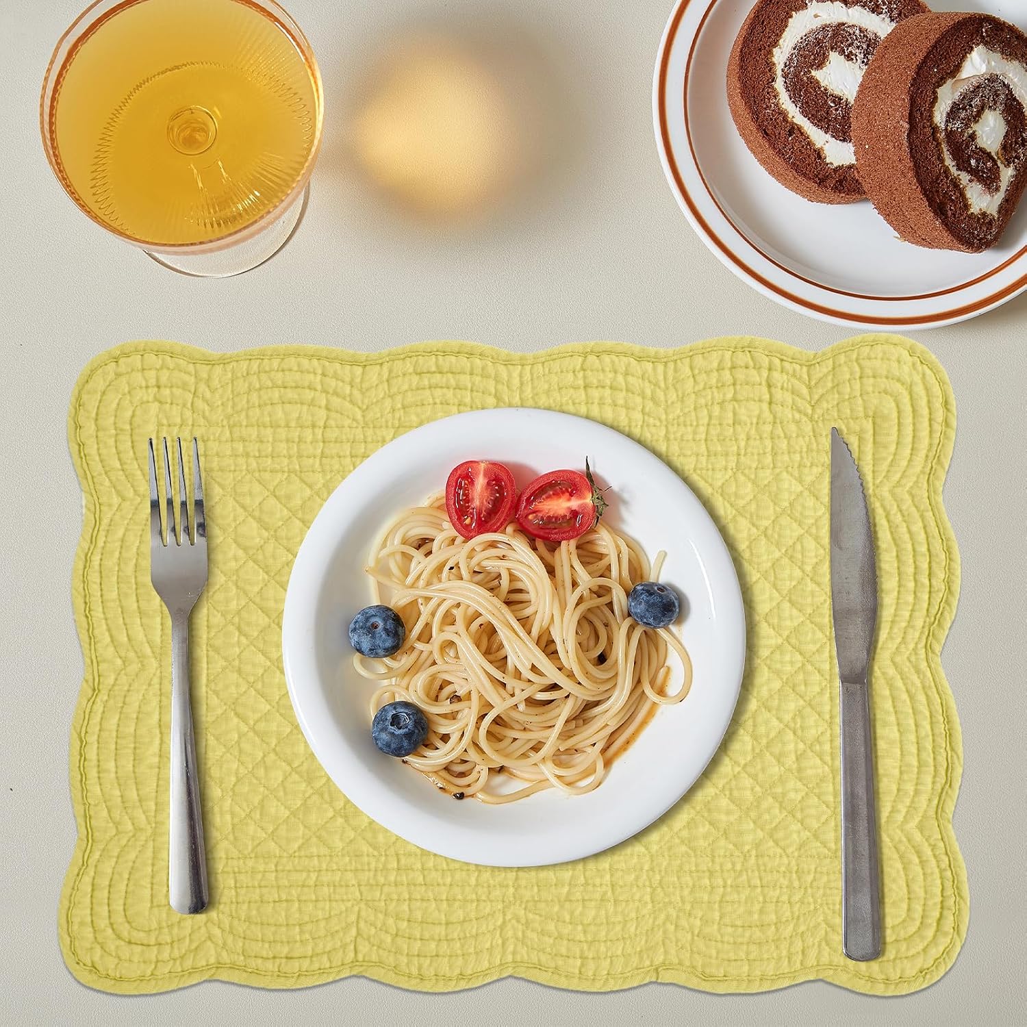 HOMBYS Quilted Placemats Set of 6 Washable-13x18 inches Rectangular Placemats for Kitchen Table-100% Cotton Fabric