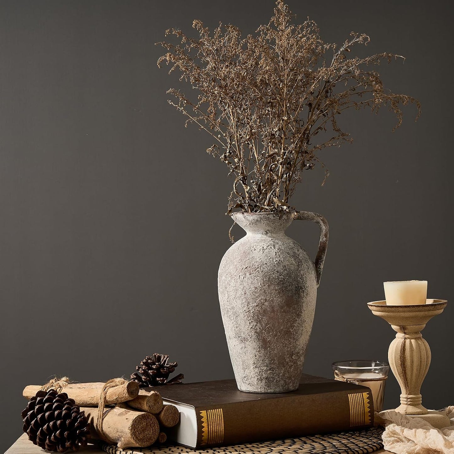 Ceramic Rustic Farmhouse Vase / 9 Inch / Brown / 9.25 Inch