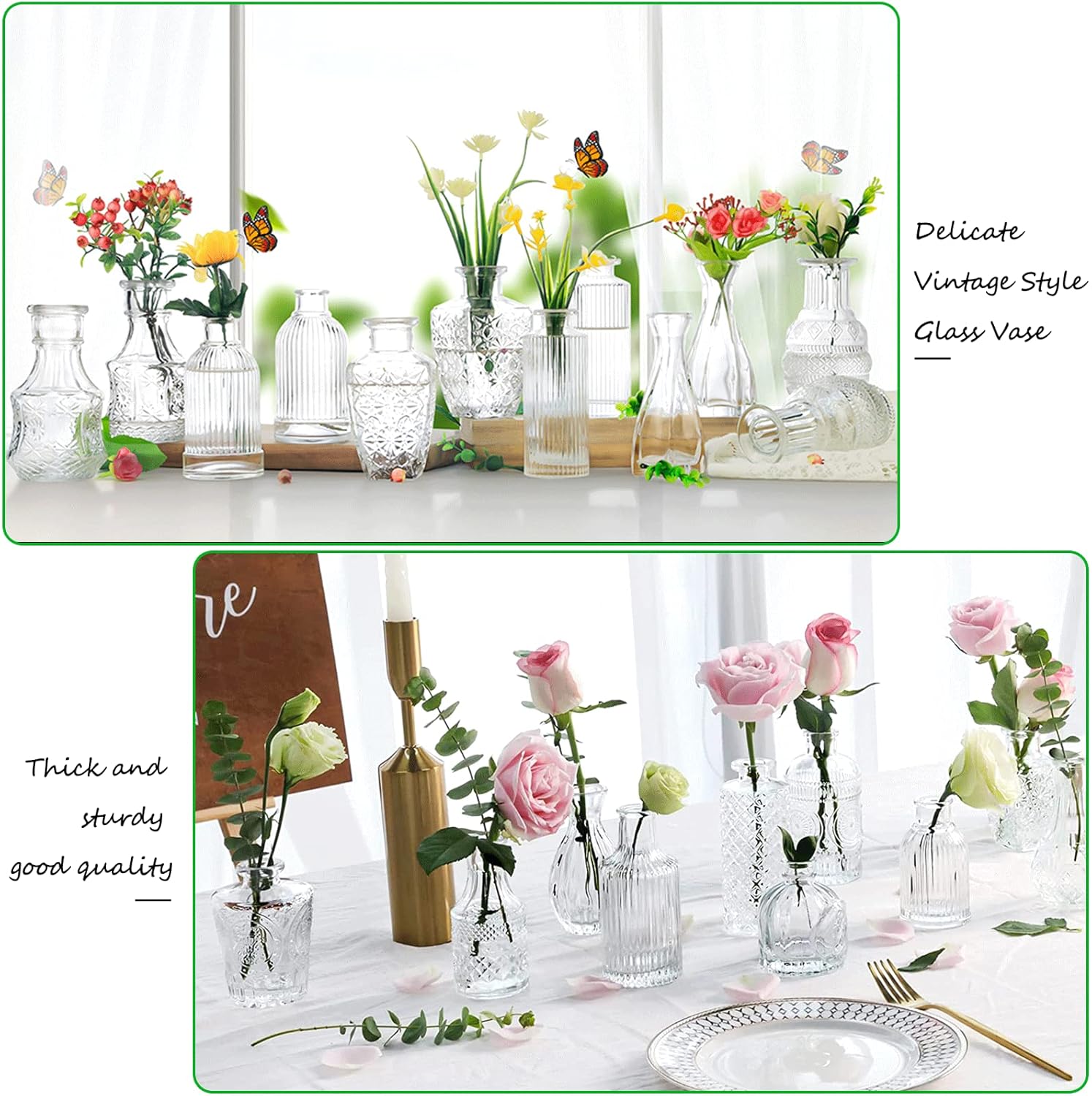 Glass Bud Vases / 20 Transparent Colors / Set of 20