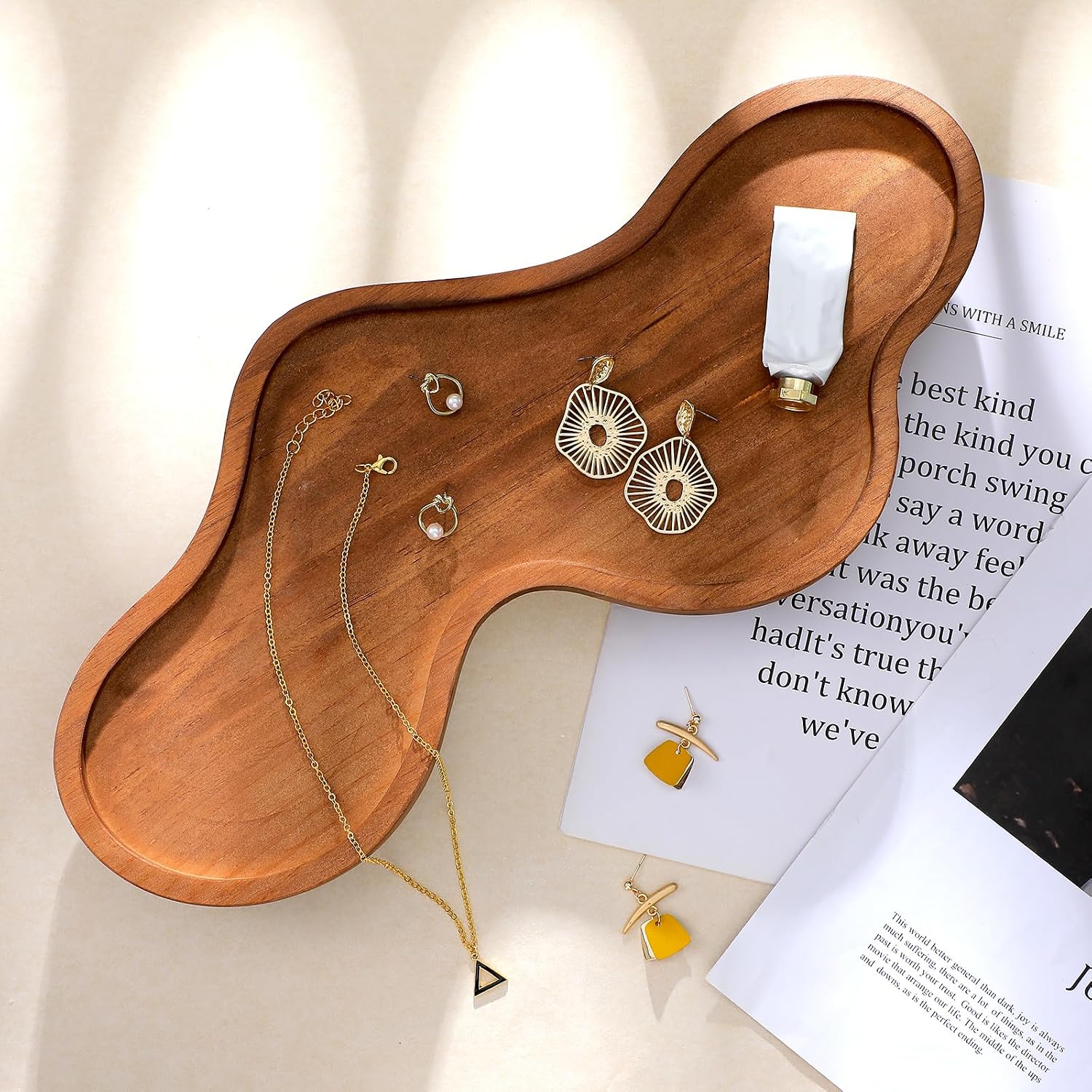 Wood Cloud Perfume Tray Irregular Jewelry Decorative Tray for Women Trinket Dish Ring Holder / Brown