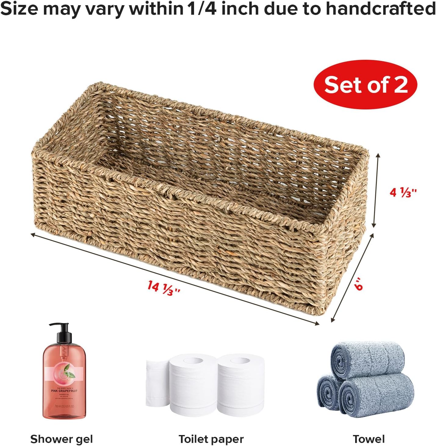Hand Woven Toilet Basket Tank Topper / Wicker / Set of 2