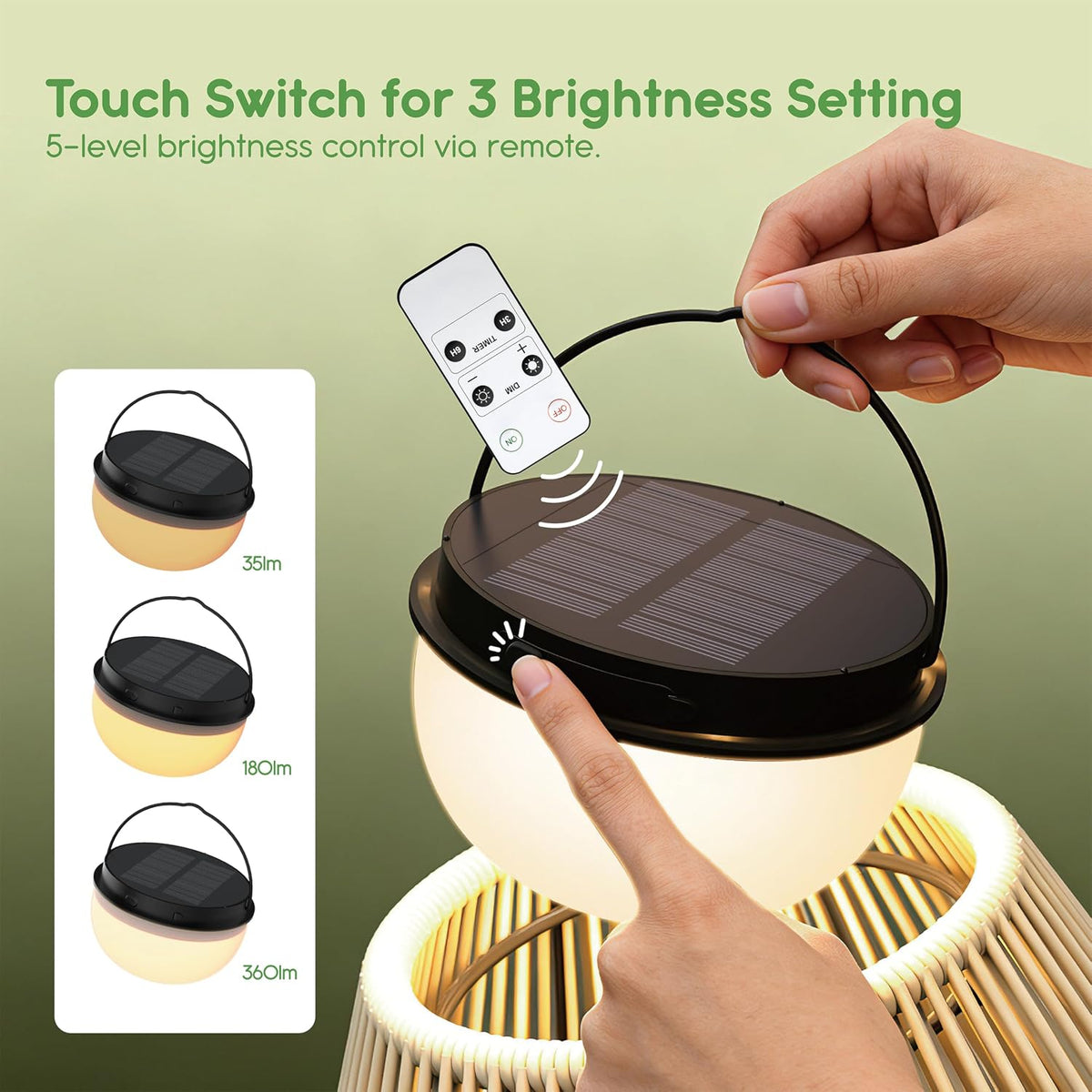 Rattan Solar Table Lamps - 2 Modes, Remote, Dimmable,Warm White,2pk