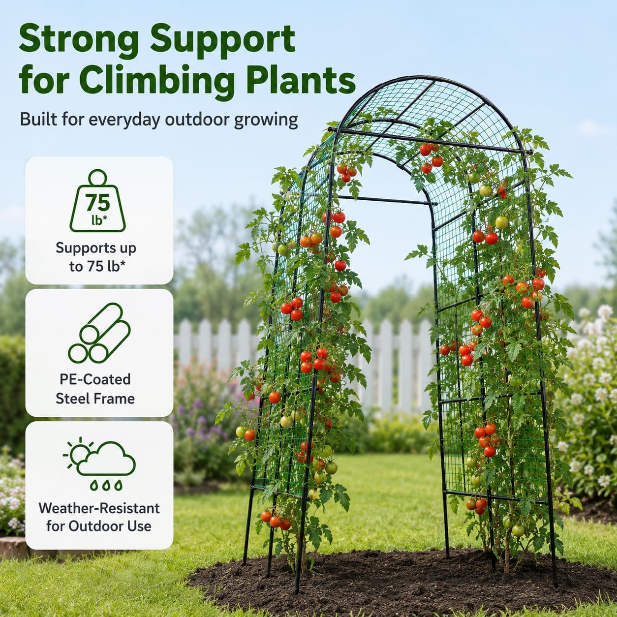 FOLLOOK Garden Arch Trellis for Climbing Plants Outdoor, 7.8 ft, Black | Cucumber Trellis for Raised Garden Bed