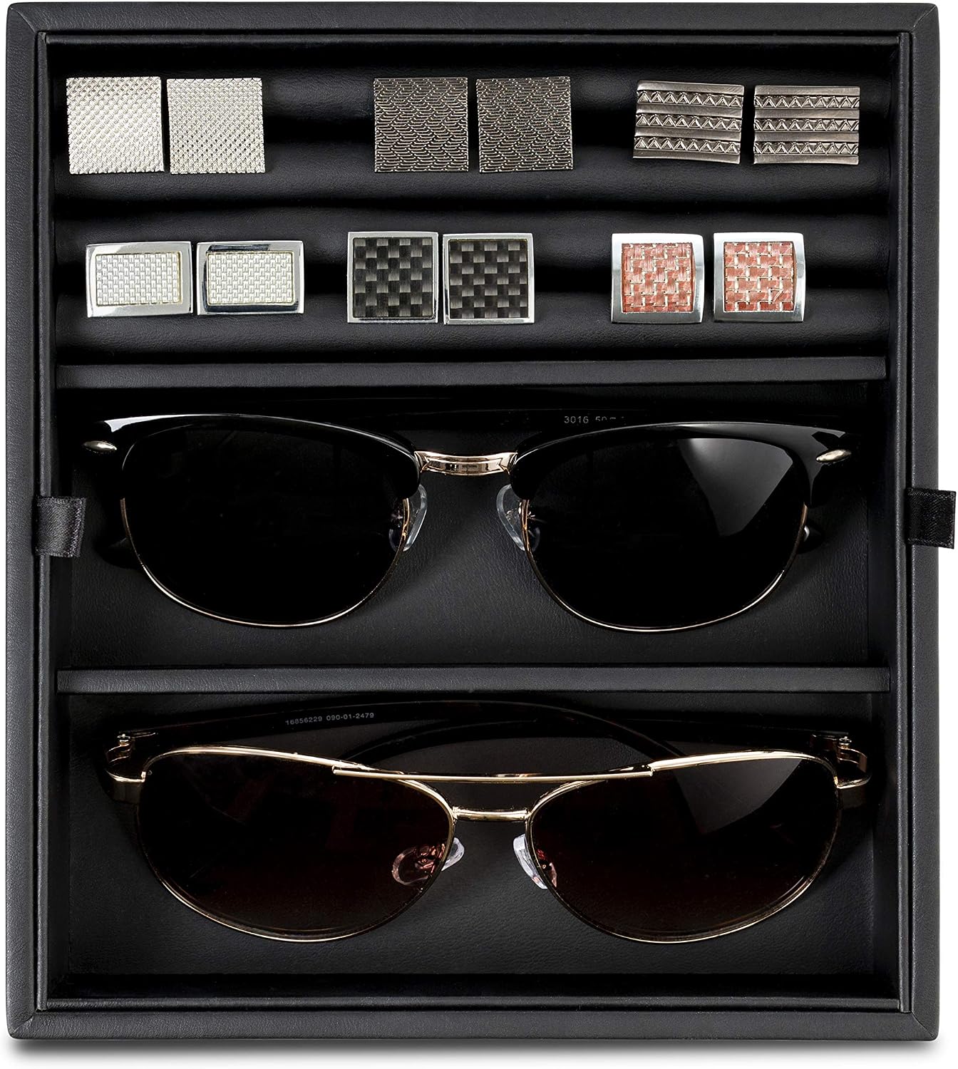 Glenor Co Valet Jewelry Box for Men - Holds 6 Watches, 12 cufflinks, 2 Sunglasses & Tray Storage - Mens Watch Case