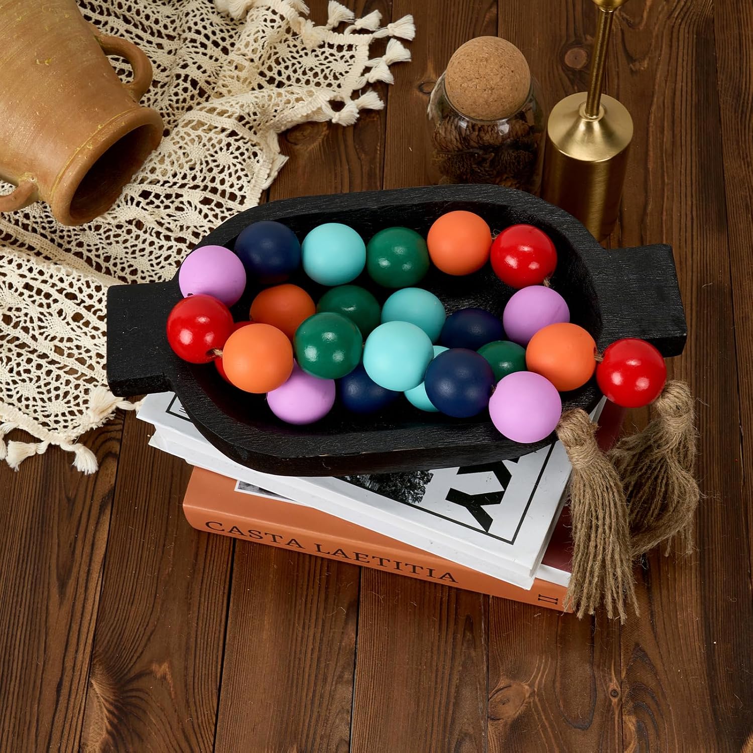 50" Long Extra Large Wood Bead / Colorful, Red, Orange, Green, Teal, Aqual, Navy Blue, Purple
