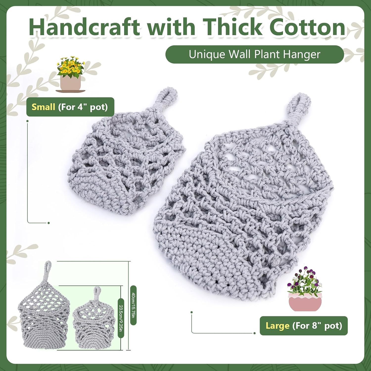 Macrame Wall Plant Hanger / Gray / 4-inch / 4 Inch