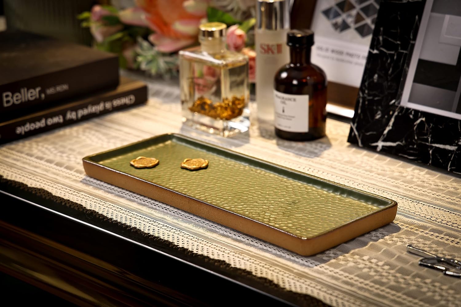 Vanity Tray / Perfume Holder / Green / 12 x 4.7 x 0.5