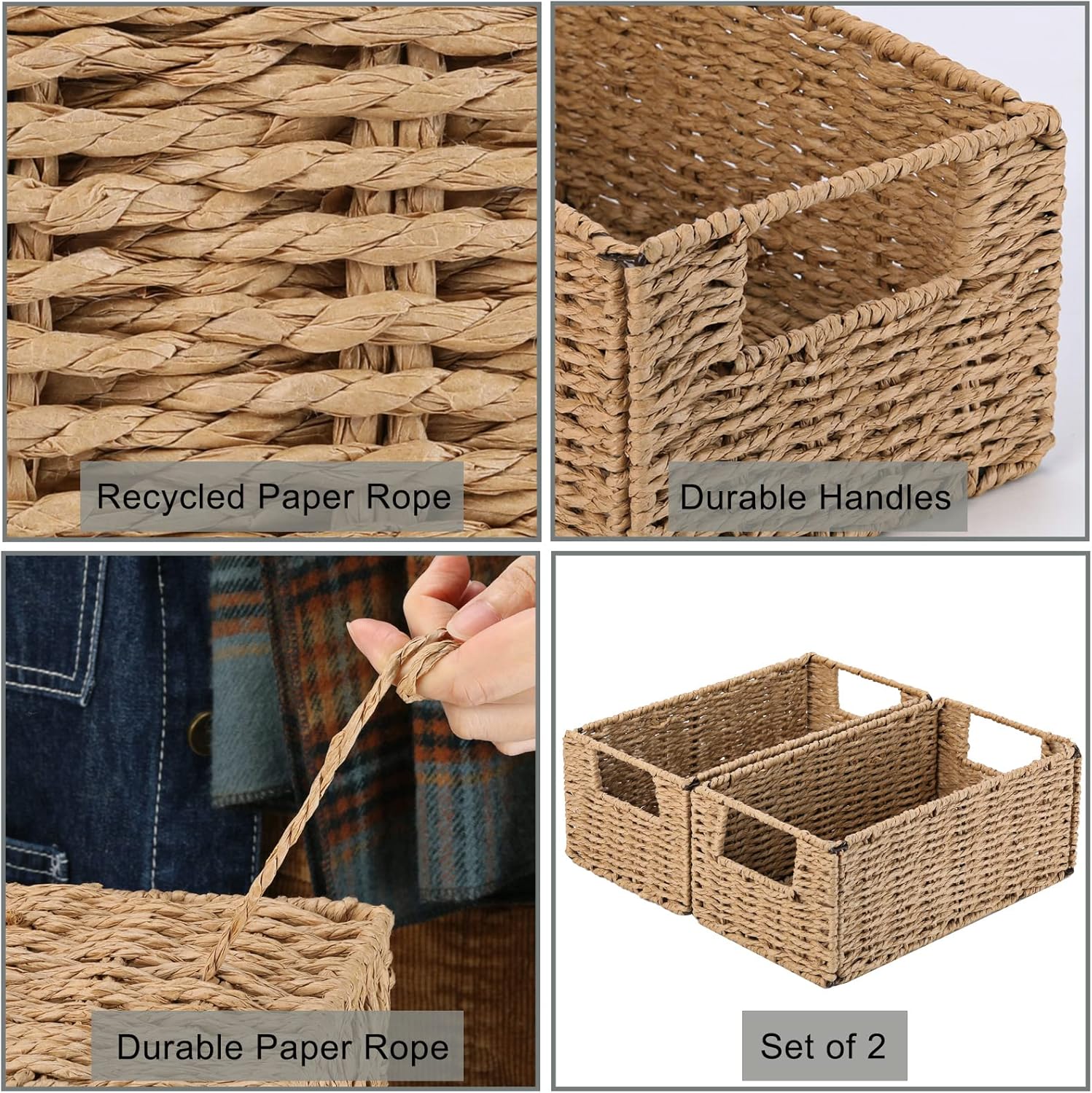 Wicker Storage Basket / Natural / 11.2"D x 6.1"W x 4.8"H / Set of 2