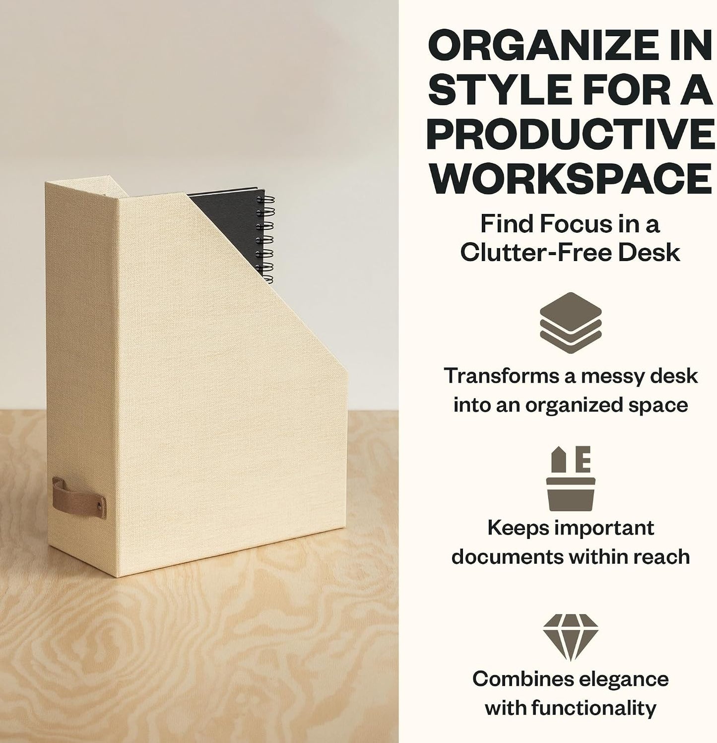 Bigso Estelle Magazine File - Magazine Holder and Organizer for Papers and Catalogs with Leather Handle - Magazine File