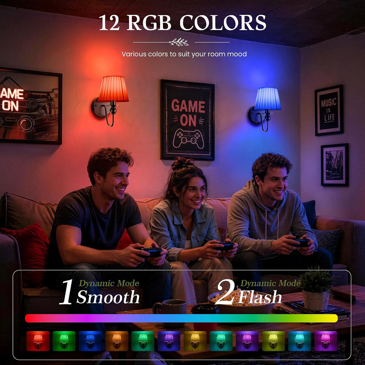 6000mAh Battery Operated Wall Sconces Set of 2, Black, 10.6 Inch | Dimmable, 15 RGB, Renter Friendly, Rechargeable