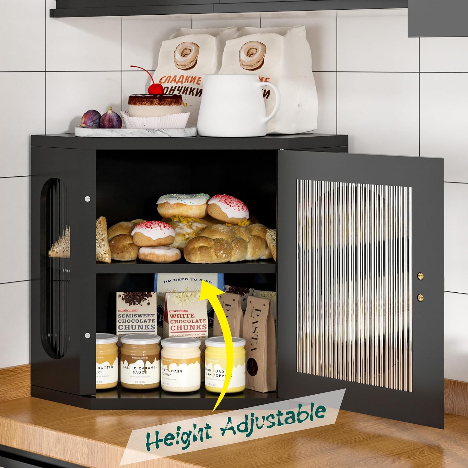 Corner Bread Box for Kitchen Countertop, Large Wooden Bread Box, Double Layer Bread Storage Bin, Bamboo Breadbox for