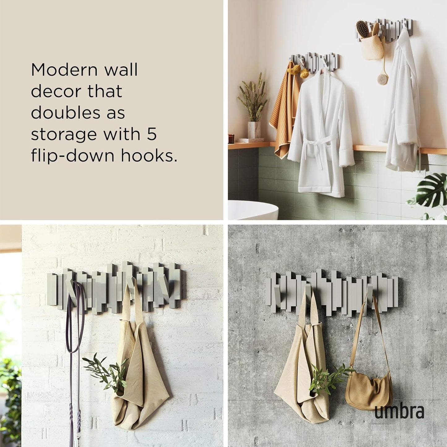 Space-Saving Storage Organizer / Gray / 5-hook
