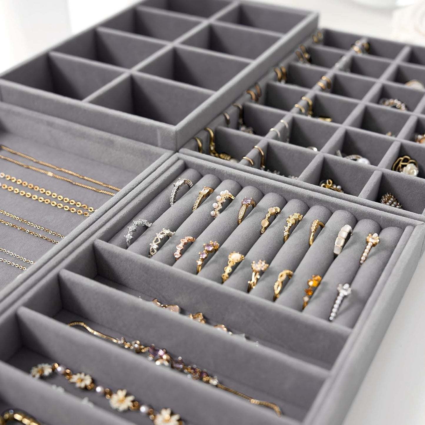Velvet Jewelry Drawer Organizer Trays / Grey / Compact