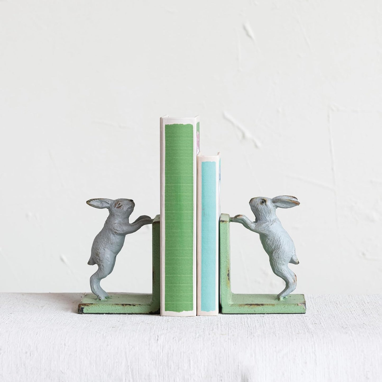 Decorative 2-Tone Cast Metal Rabbit Bookends / Green / Set of 2