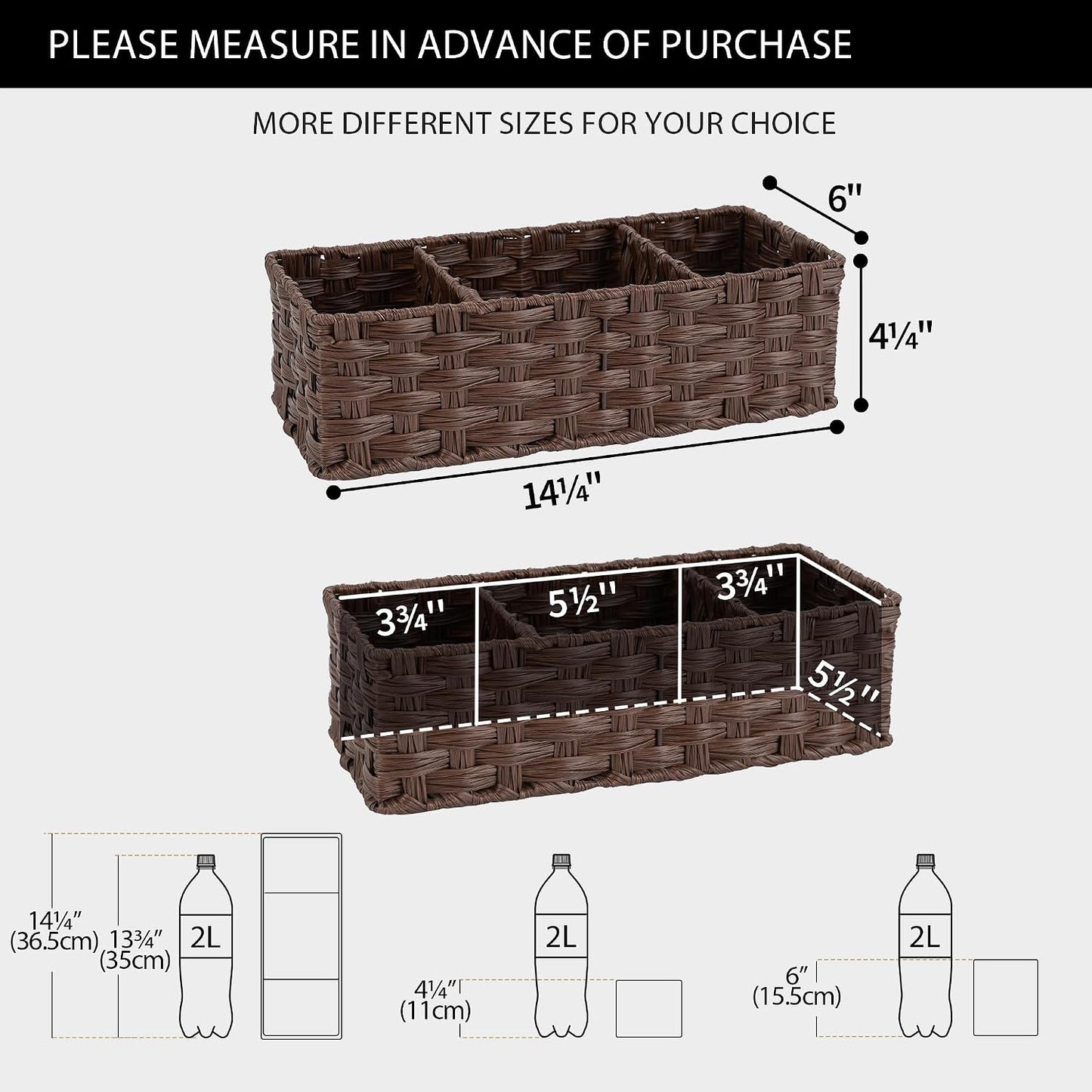 Wicker Baskets / Toilet Storage Basket / Brown / Divided / Set of 2