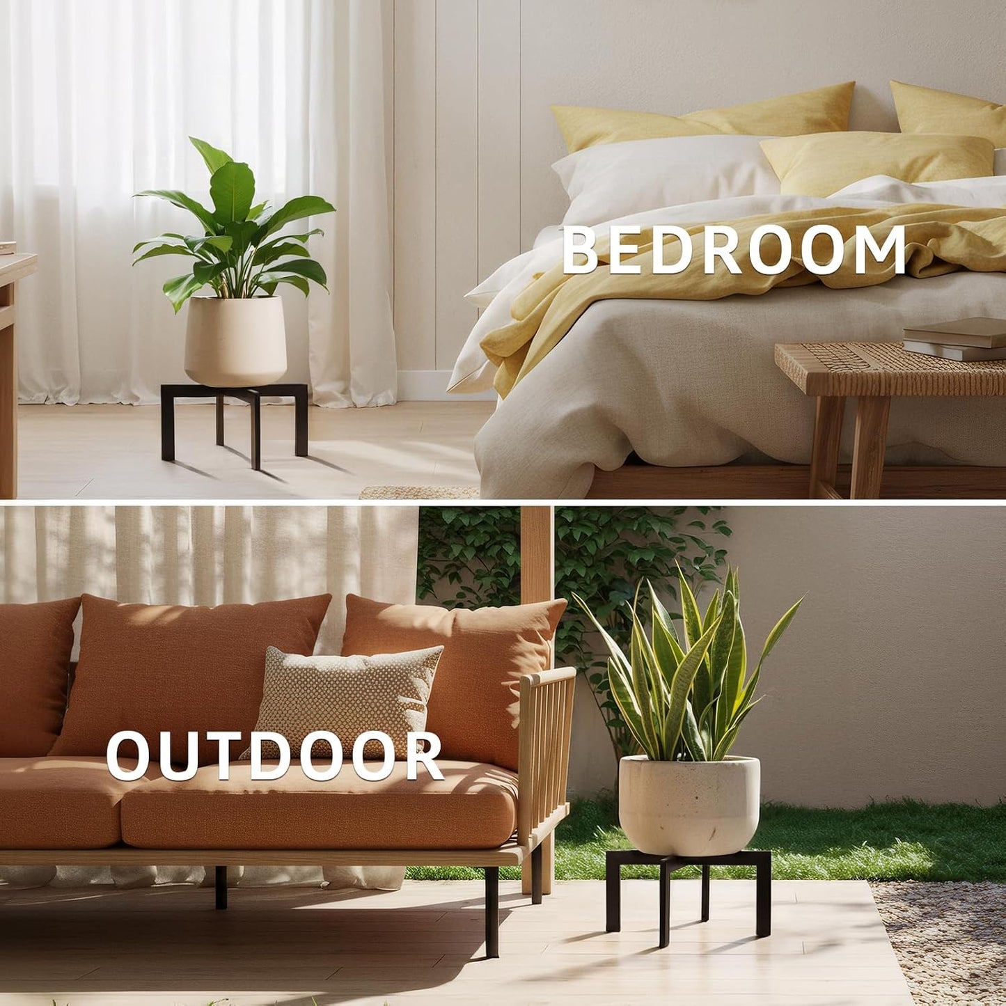 4 Pack Plant Stand Indoor Outdoor,Metal Mid-Century Pot Stand,Modern Plant Holder Rattan Flower Plant Stool,Low Short