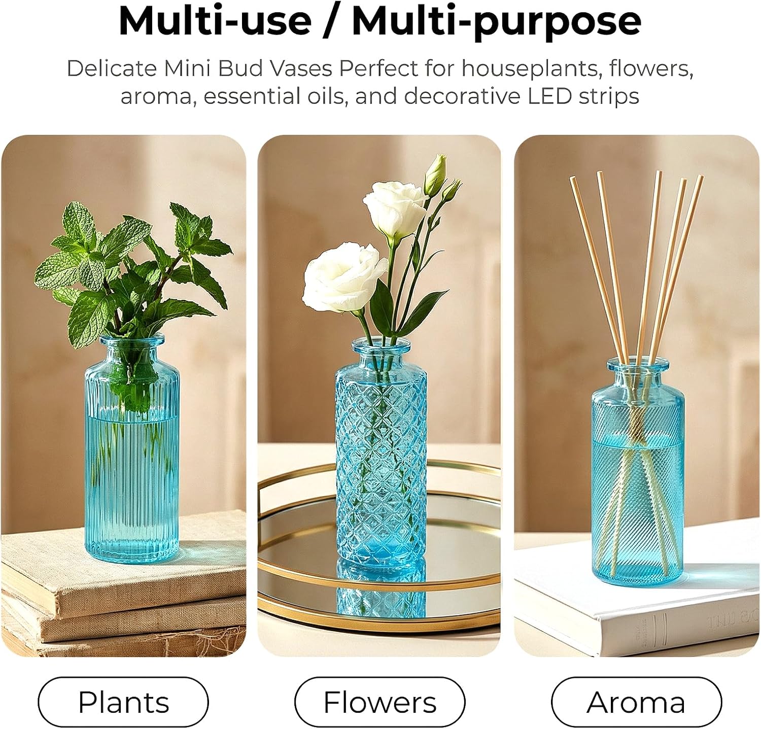 Glass Bud Vases / Blue / Set of 30