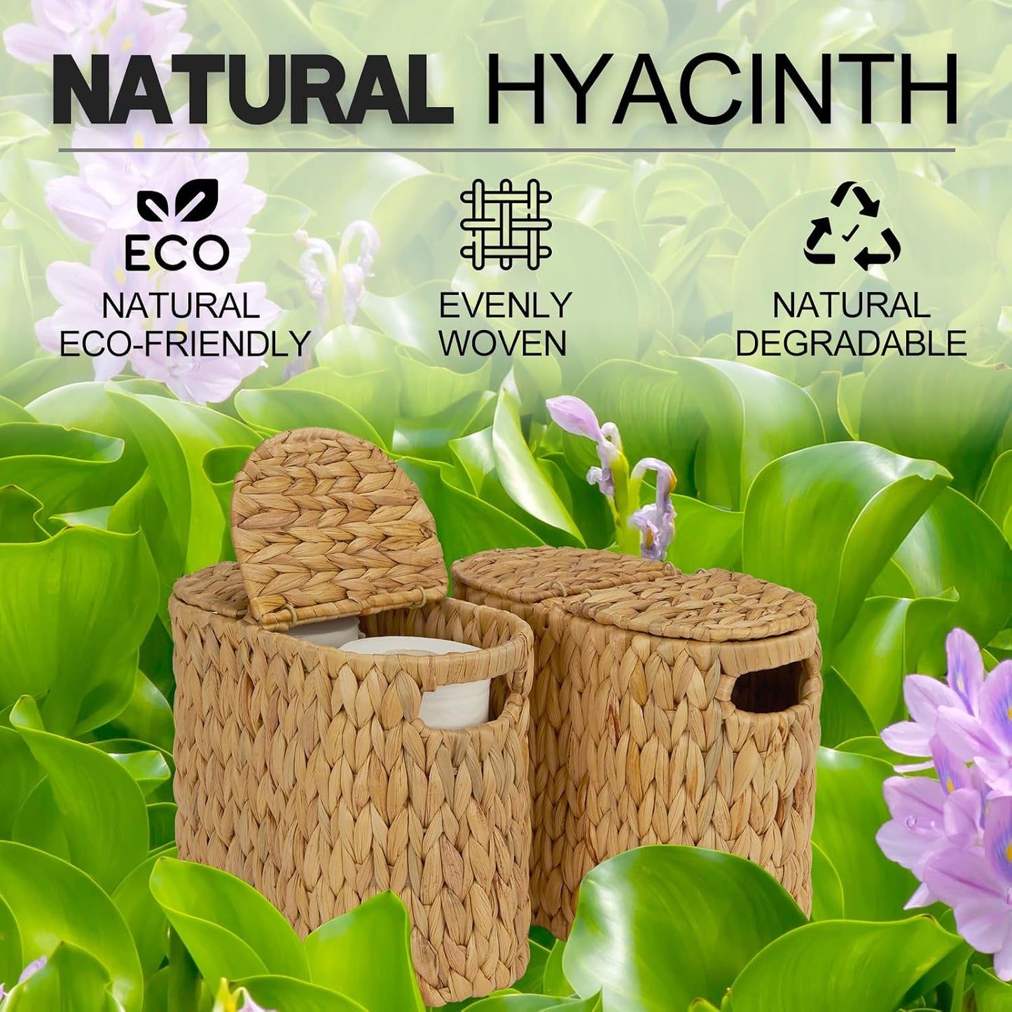 Toilet Paper Basket with Lid, Water Hyacinth Wicker Toilet Paper Storage Holder for 4 Rolls, Toilet Paper Storage for