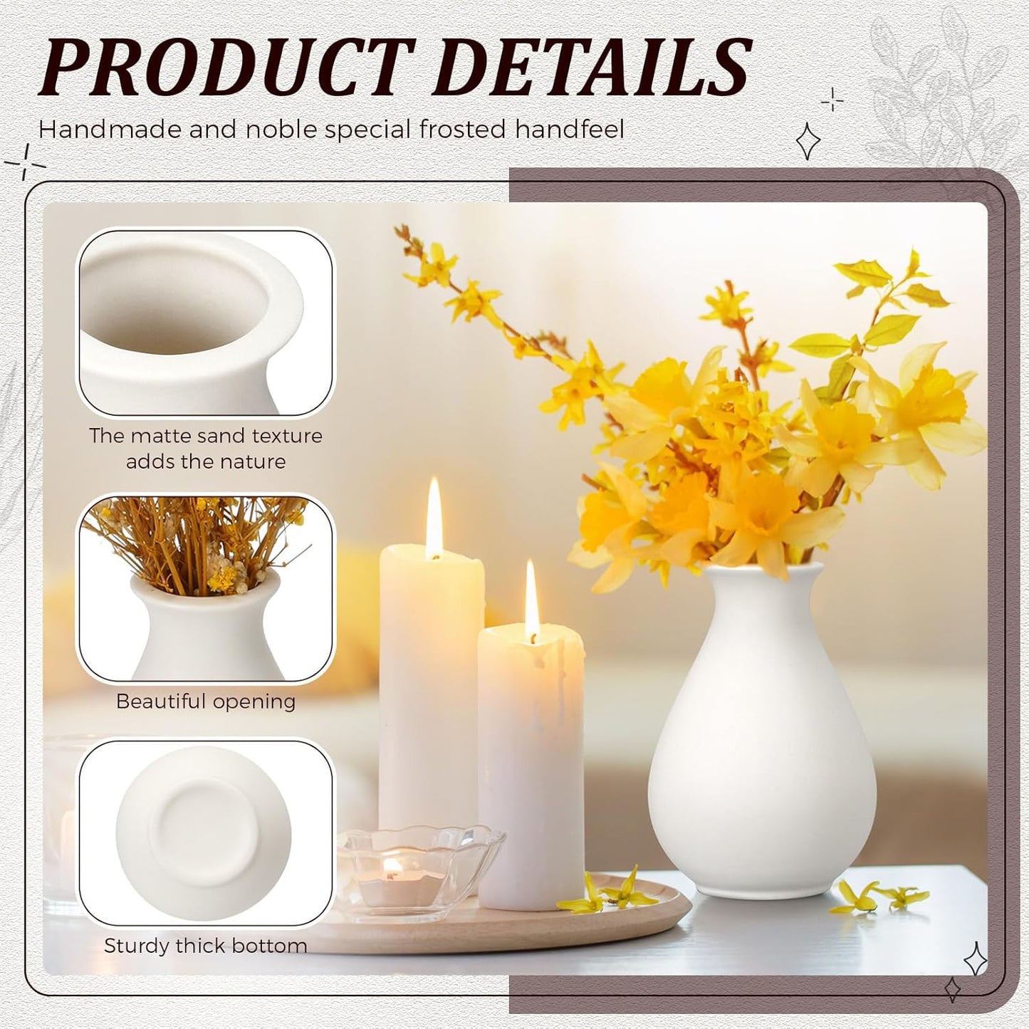 Ceramic Bud Vases Bulk Boho Small Flower Vase Ceramic Vases / 3.9"*2.76 / White / Set of 15