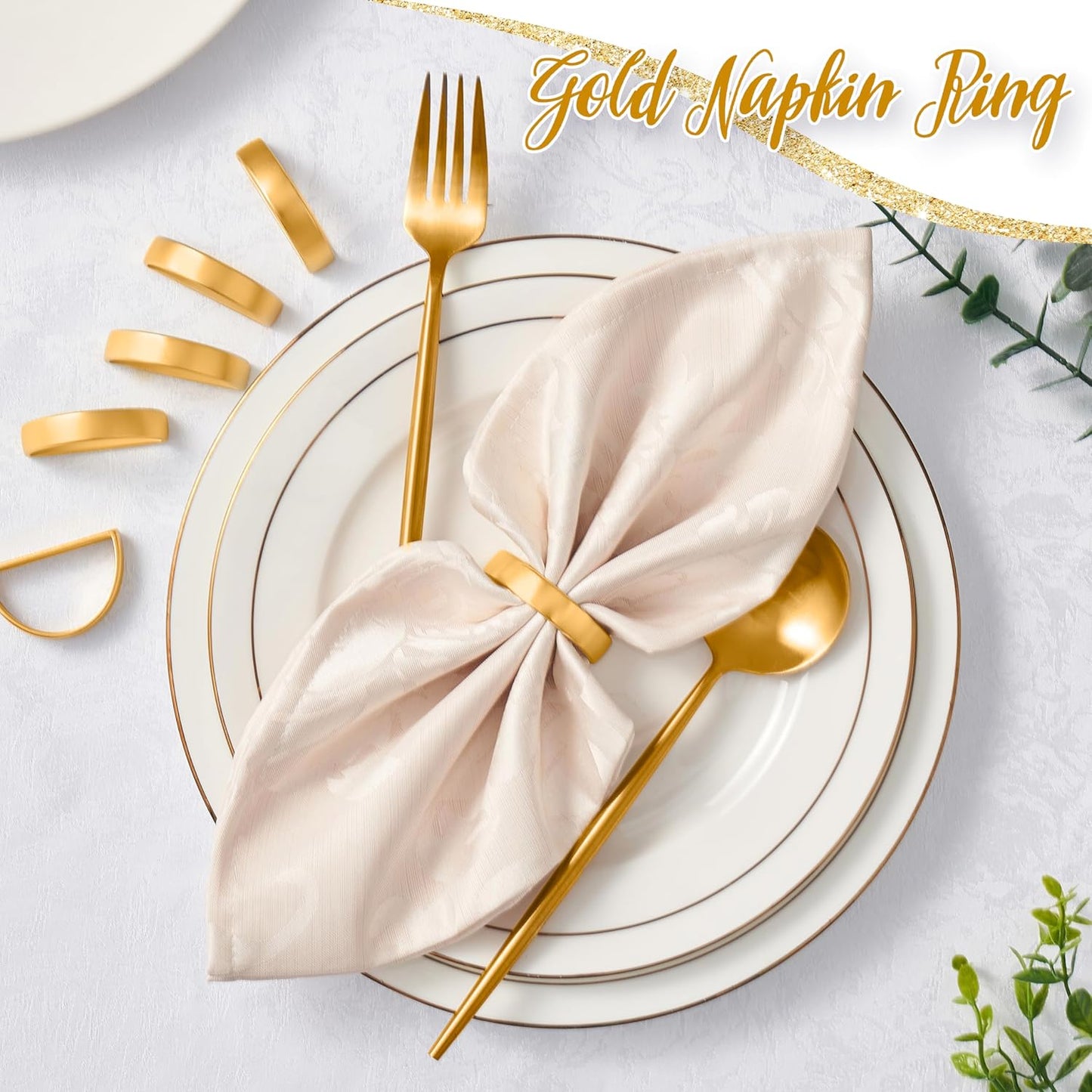 APTWOW 50PCS Gold Napkin Rings, Fall Thanksgiving Christmas Table Decor | Semicircle, Metal, Gold Napkin Holder