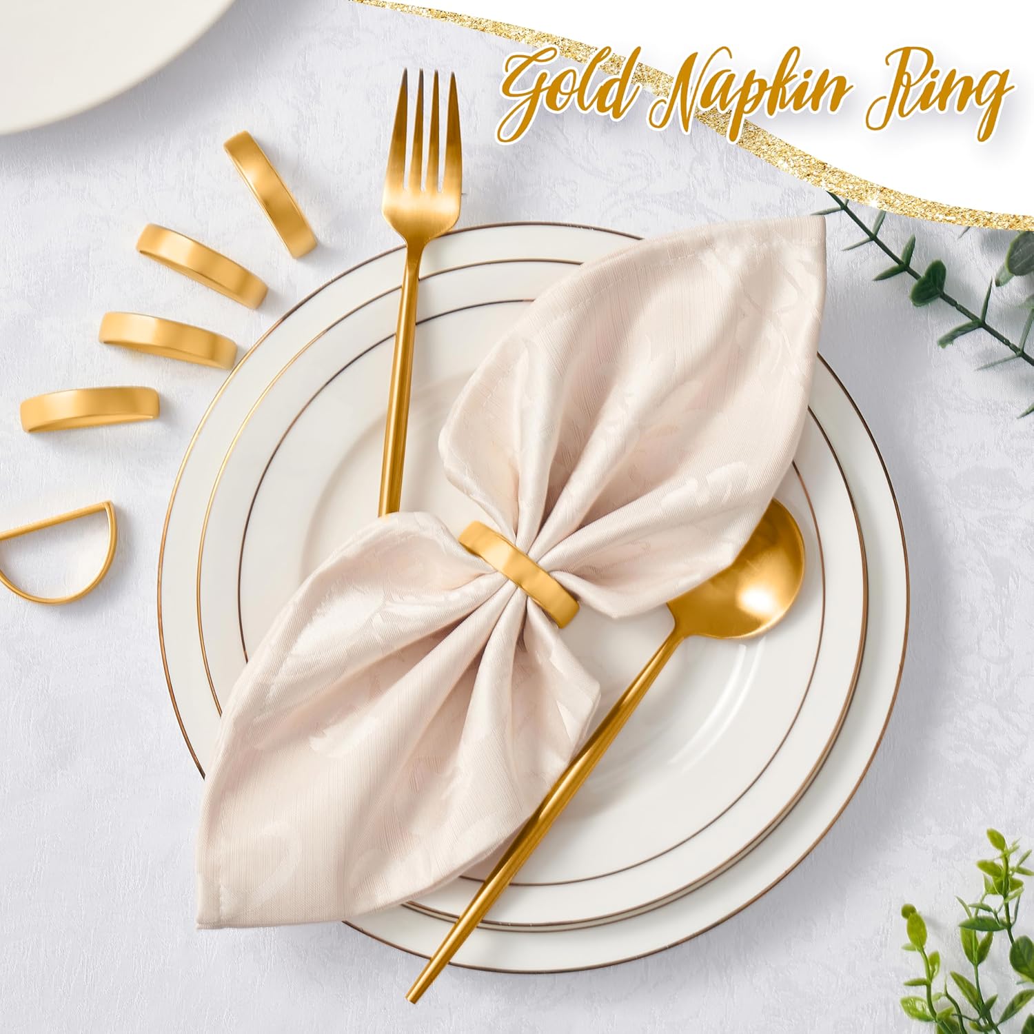 APTWOW 50PCS Gold Napkin Rings, Fall Thanksgiving Christmas Table Decor | Semicircle, Metal, Gold Napkin Holder