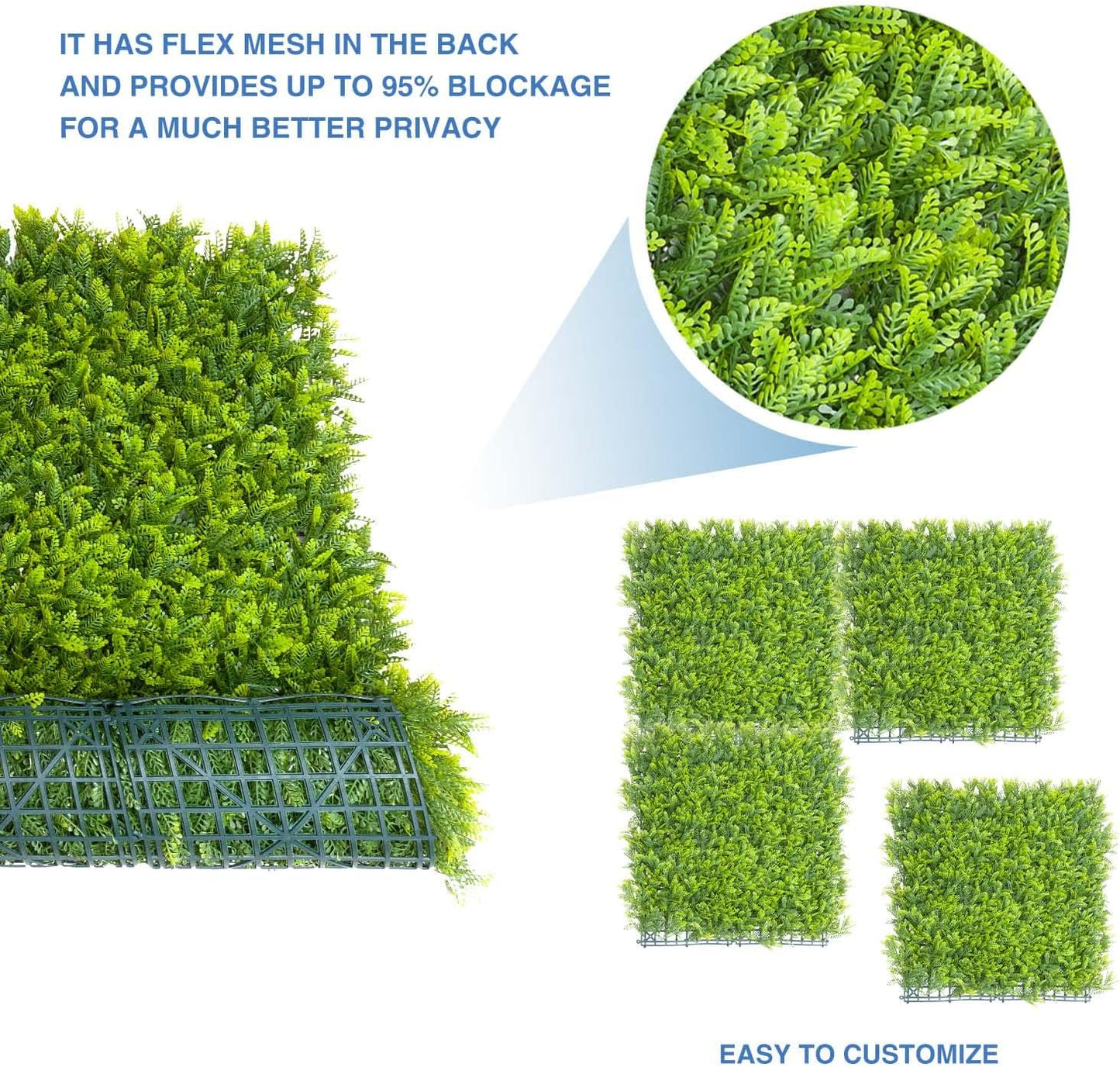 Artificial Plant Fence Panel Faux Leaves Grass Wall Privacy / 20 x 20 / Mimose Leaves / Set of 6