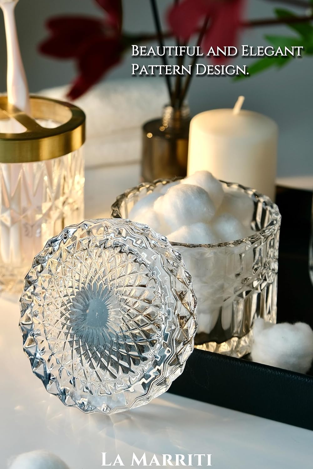LaMarriti Clear Bathroom Accessories Set, 5pcs Crystal Glass Bathroom Set | Soap Dispenser, Toothbrush Holder Set, Soap