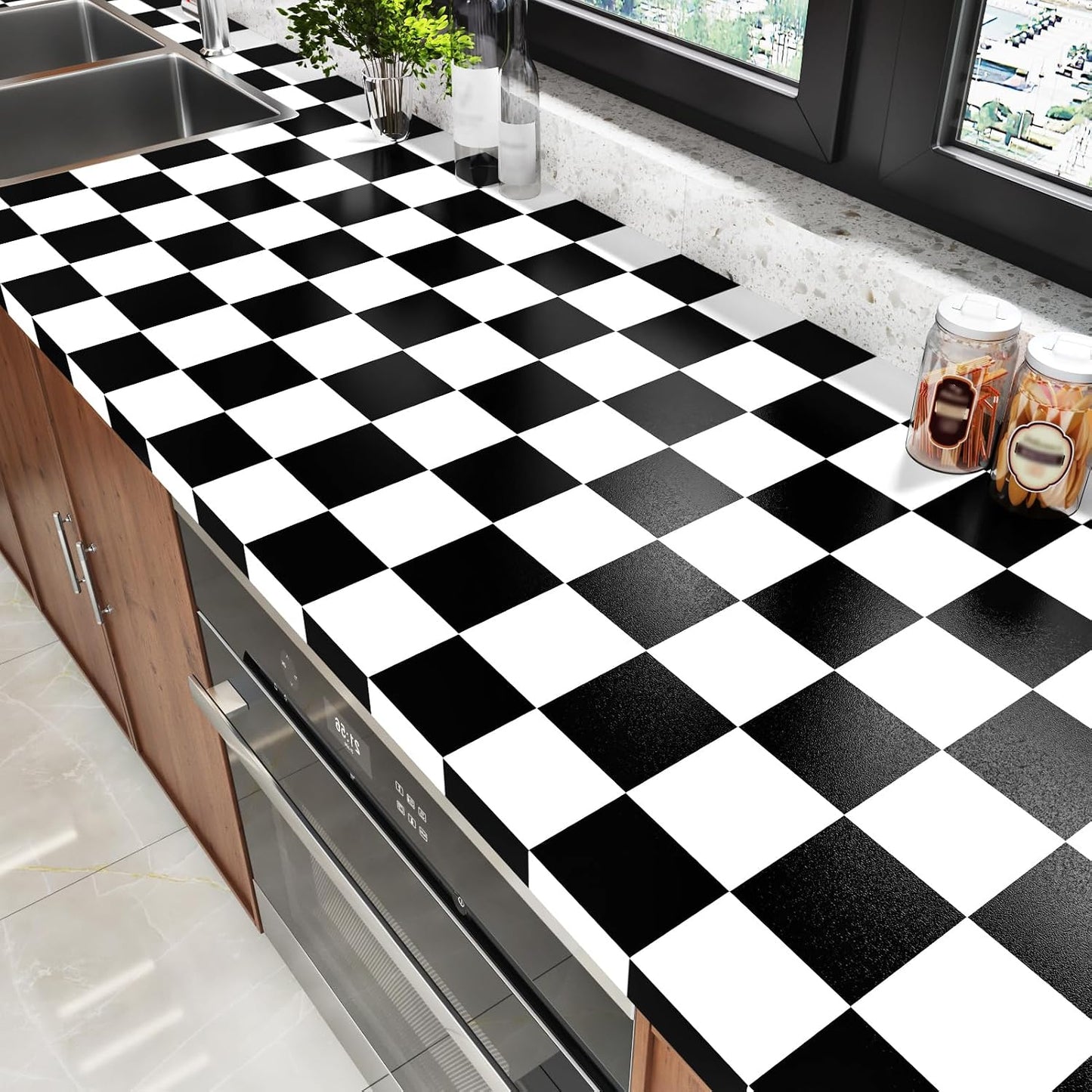 White Checkered Wallpaper Modern Geometric Peel and Stick Wallpaper Lattice / 15.8 x 236 / Black