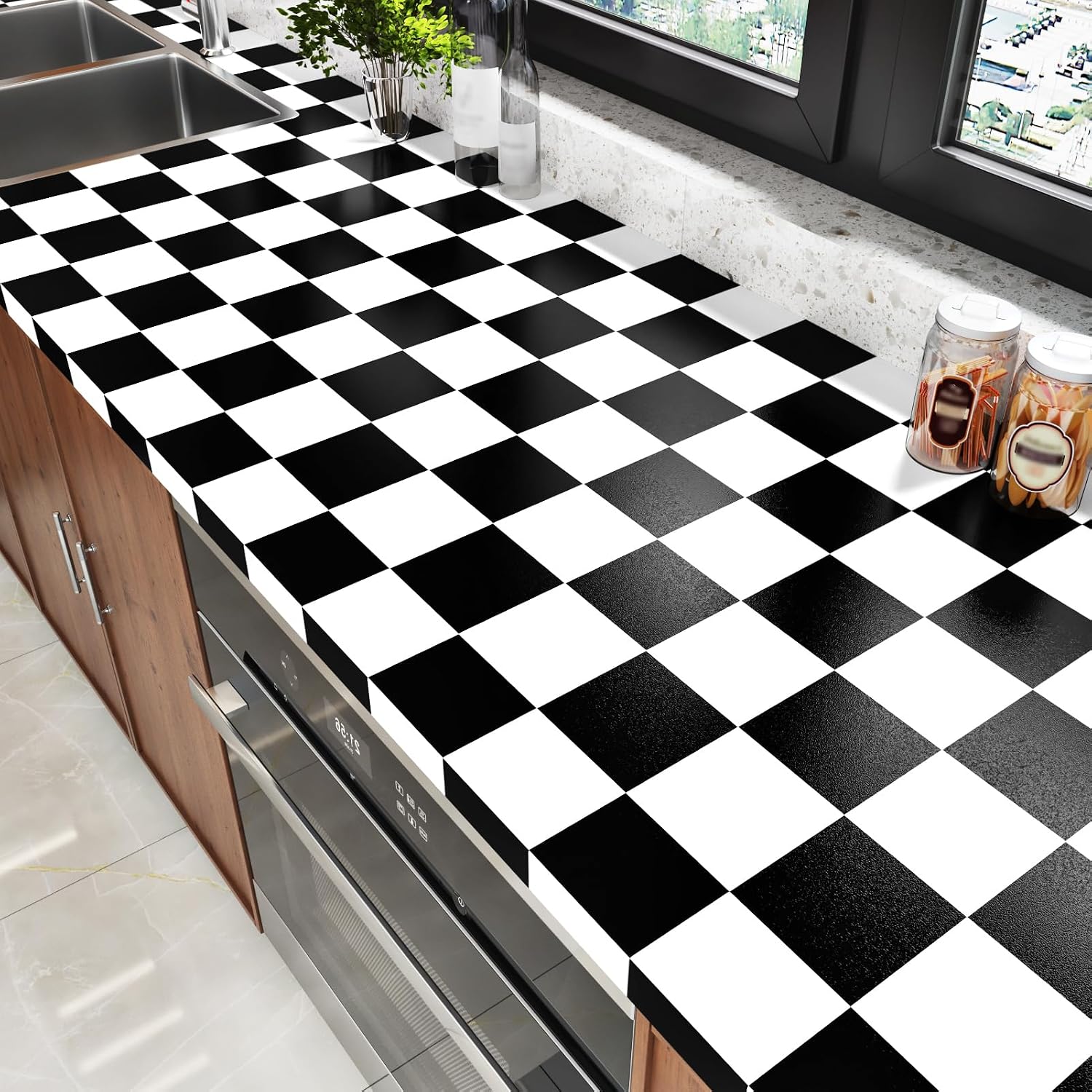 White Checkered Wallpaper Modern Geometric Peel and Stick Wallpaper Lattice / 15.8 x 236 / Black