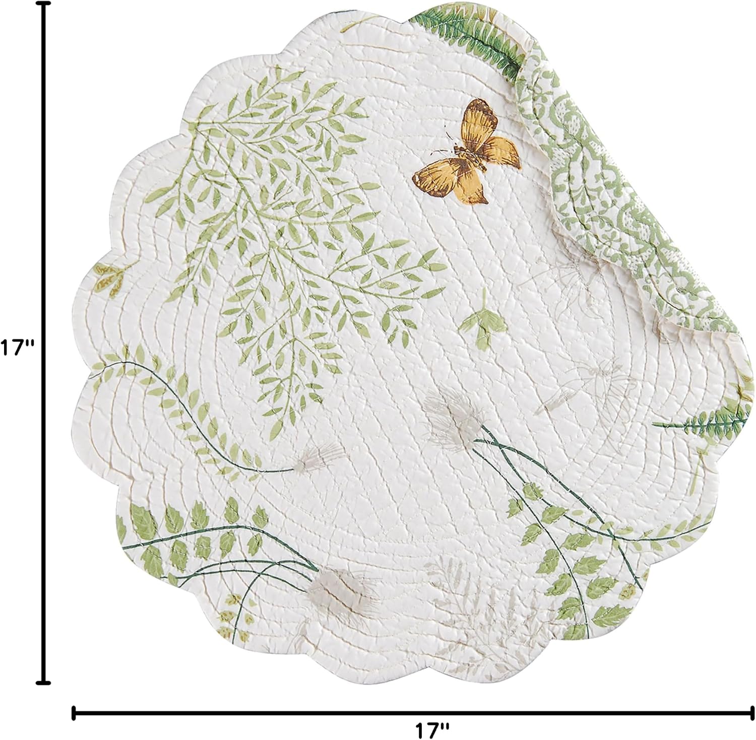 C&F Home 17" Althea Round Scalloped Edge Cotton Quilted Placemats, Set of 6 Spring Springtime Butterfly Dragonfly