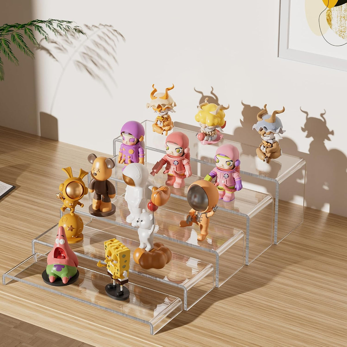 Aminigram Large Acrylic Display Risers, 2 Set - 10 Pack Collectibles Display Shelf, Acrylic Risers Display Stands for