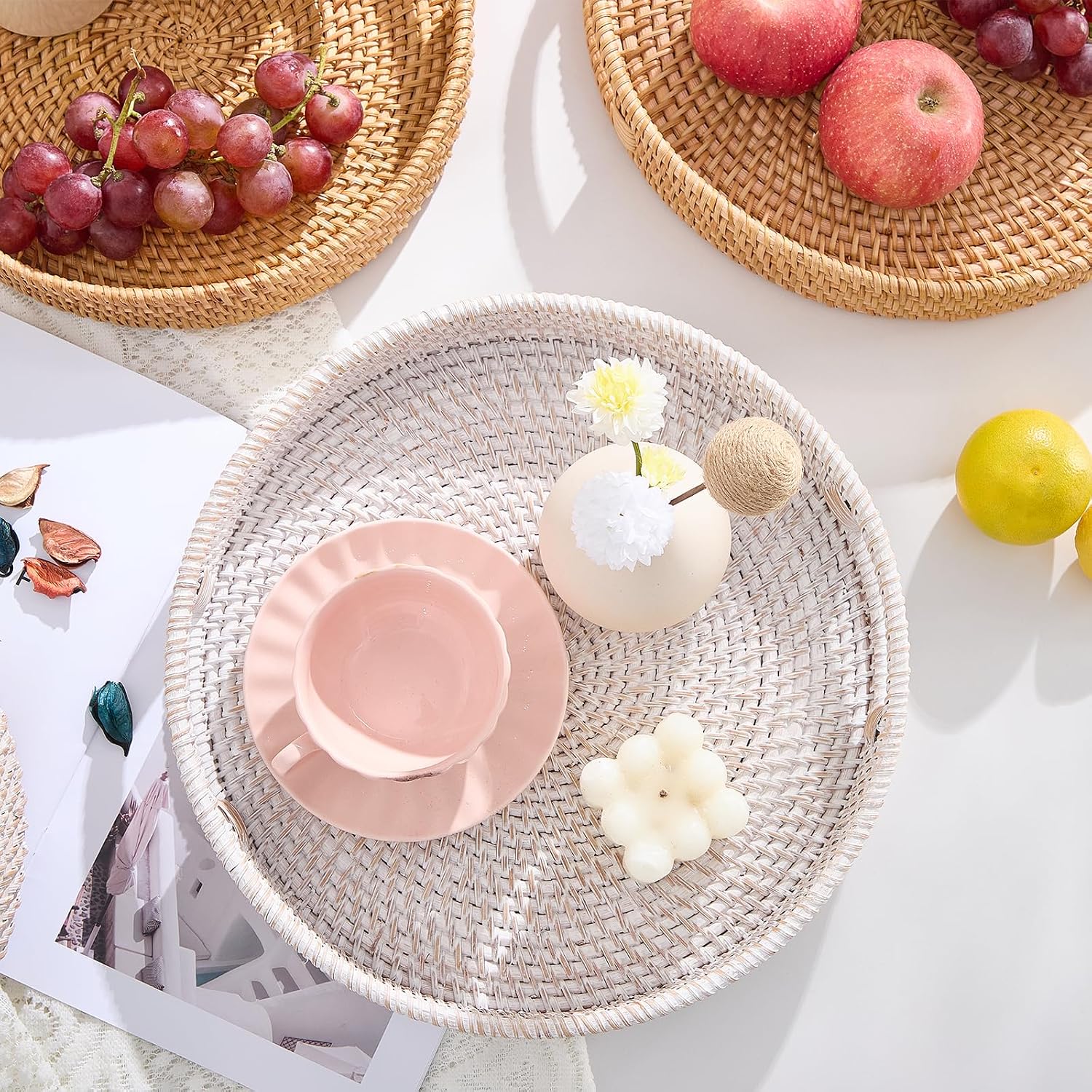 Hand-Woven Tray / Whitewash / 11.8