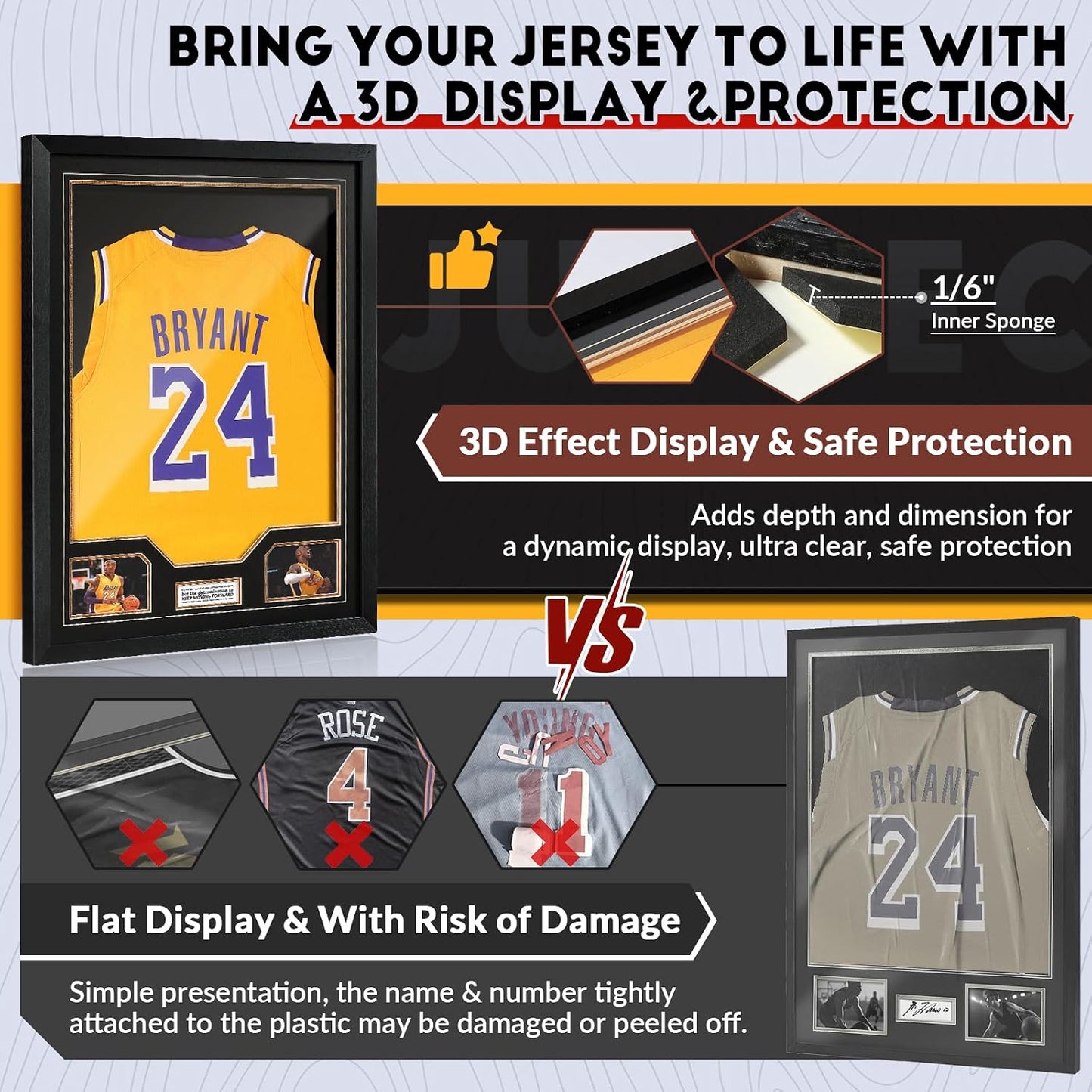 Jersey Frame Display Case 3 Pack, Large Clear Acrylic Shadow Box with UV Protection for Basketball Baseball Football