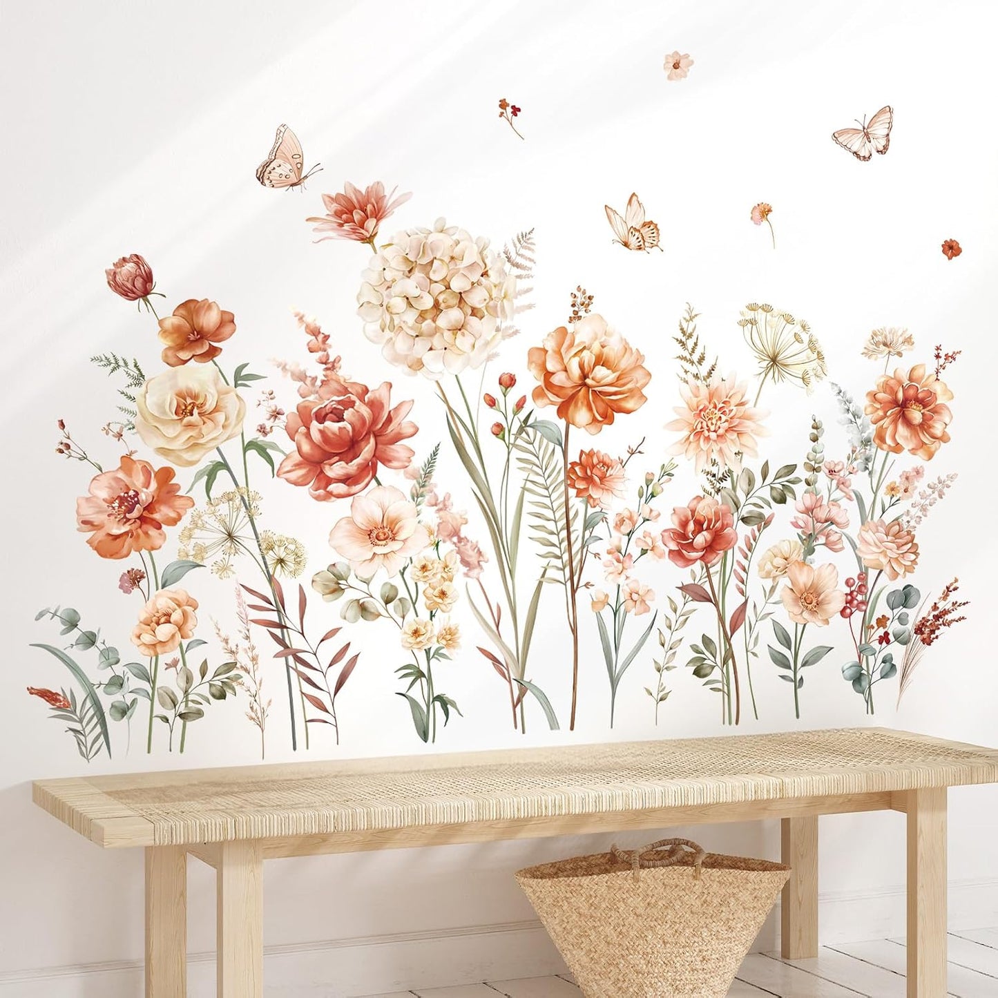 Boho Flower Wall Decals Wildflower Garden Floral Grass Wall Stickers Girls Bedroom Living Room