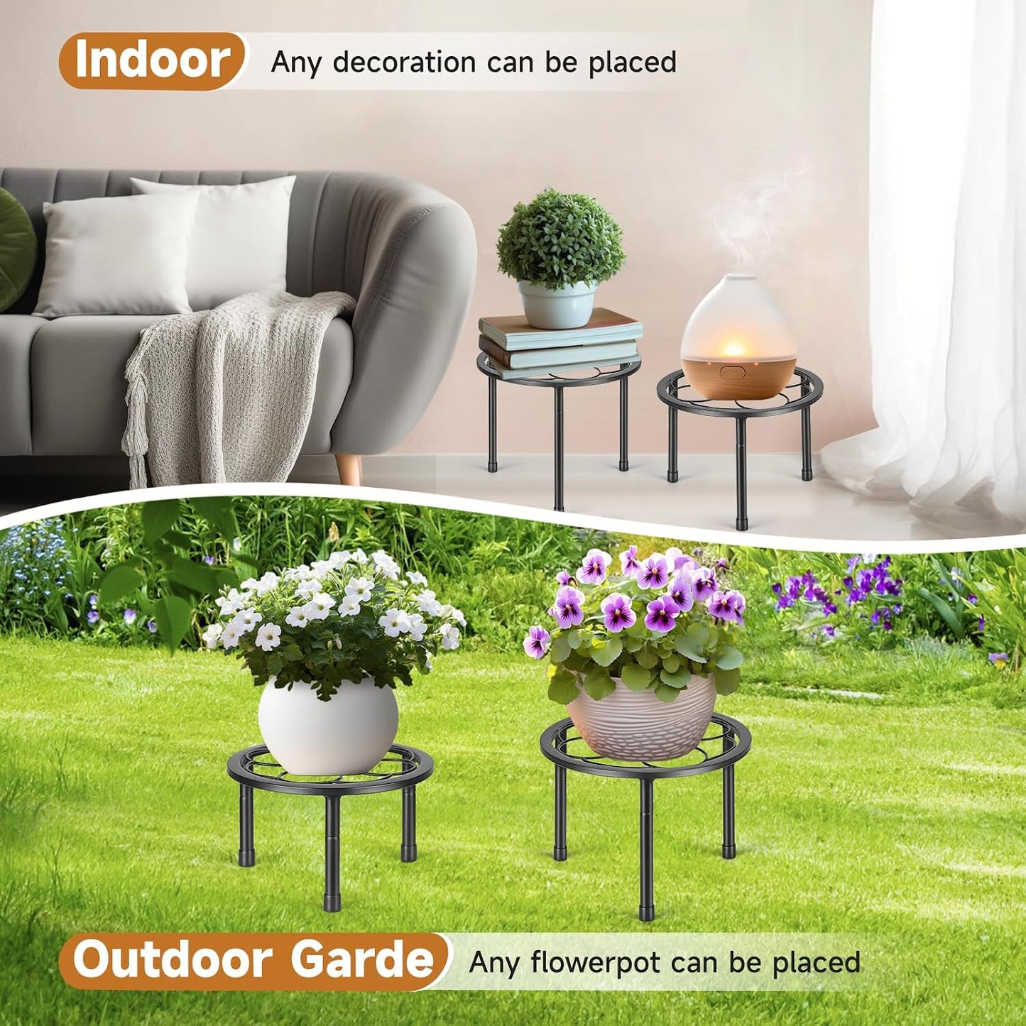 Amaoot 5 Pack Metal Plant Stand, Iron Plant Stands for Indoor and Outdoor | Flower Pot Stands for Multiple Plant, Black