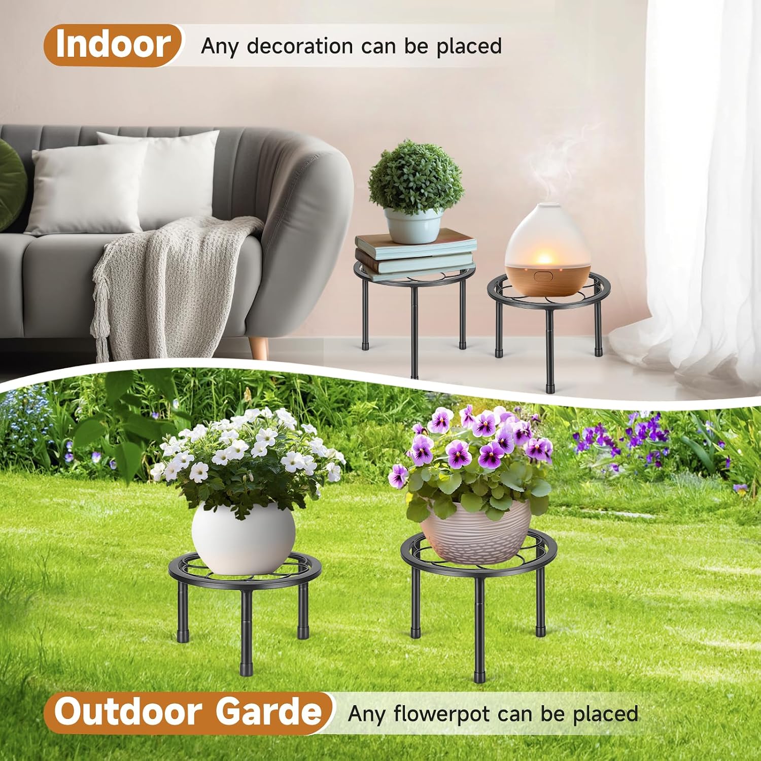 Amaoot 5 Pack Metal Plant Stand, Iron Plant Stands for Indoor and Outdoor | Flower Pot Stands for Multiple Plant, Black