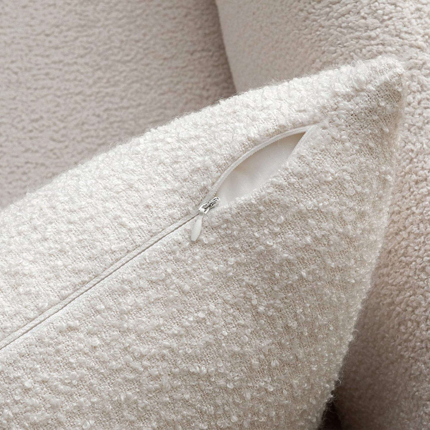 Boucle Throw Pillow Covers Faux Leather Textured Decorative Pillow / 18 x 18 / White / Set of 2