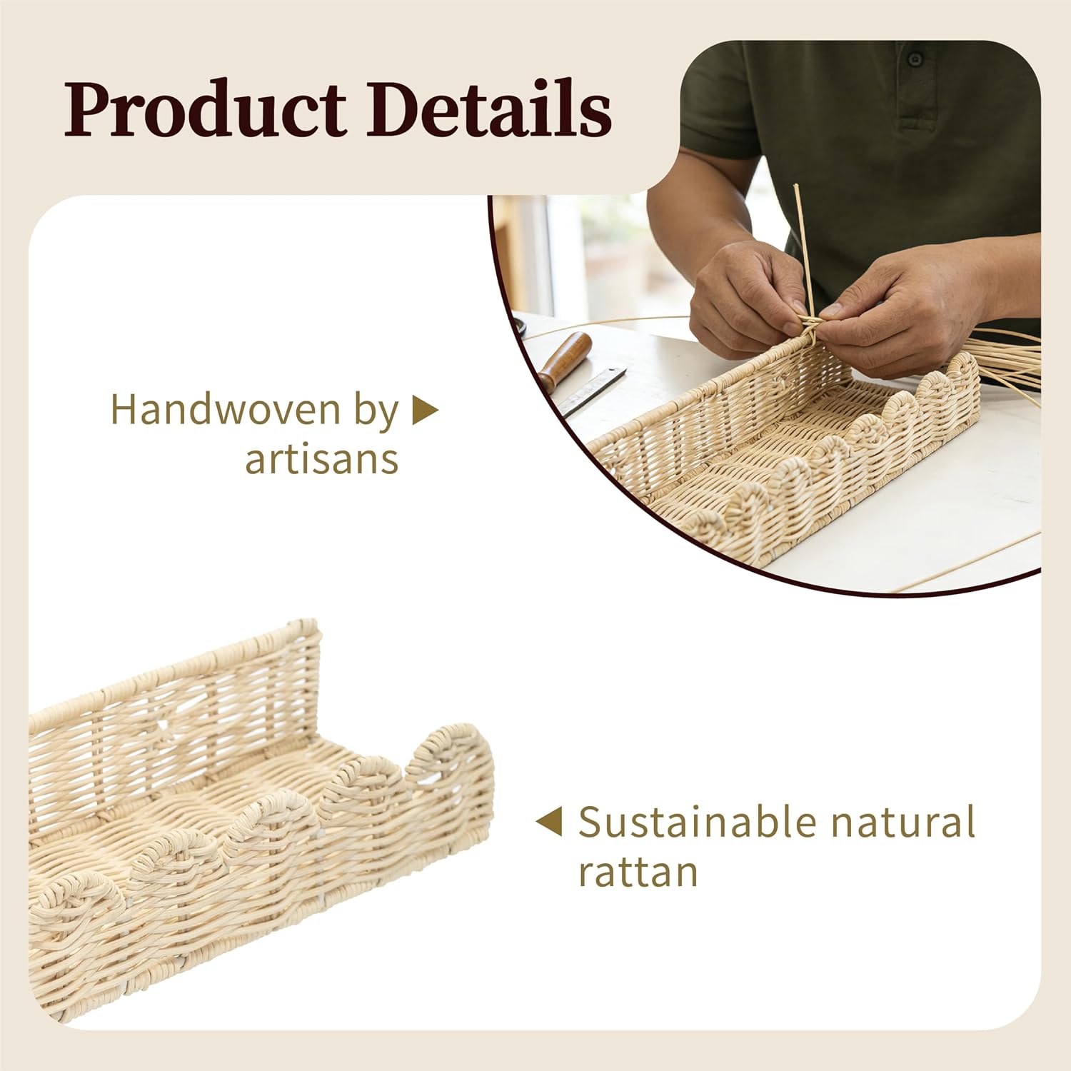 Rattan Scalloped Floating Shelves / Natural