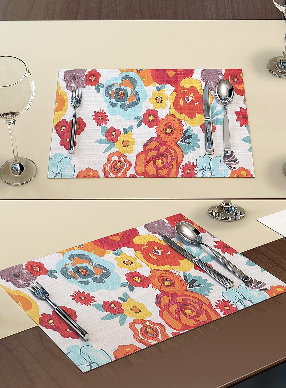 Ruvanti Placemats Set of 6, 100% Cotton Place Mats of 13"x19", Multi Flower | Heat, Stain resistant, Washable