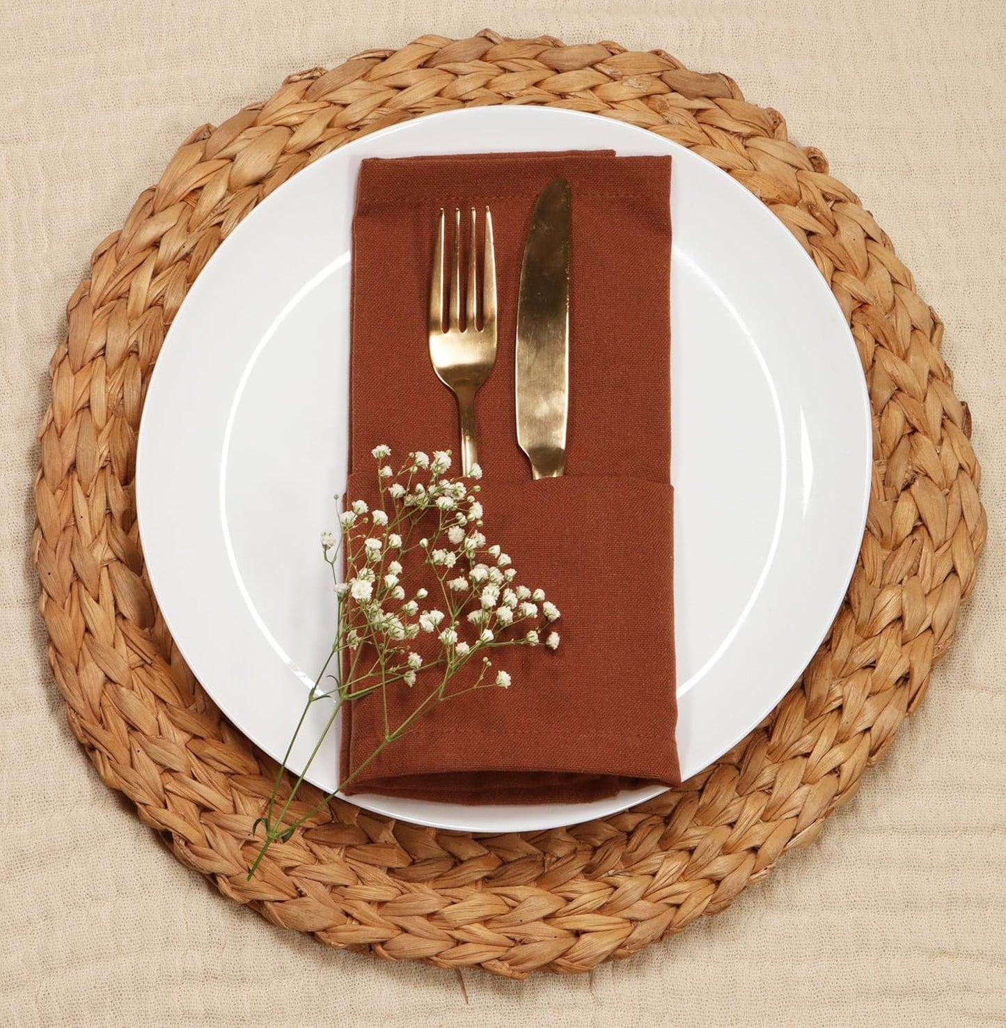 Rust Set of 12 Cloth Dinner Napkins 100% Cotton 18x18 Inch - Soft Durable Washable - Ideal for Farmhouse Party Spring