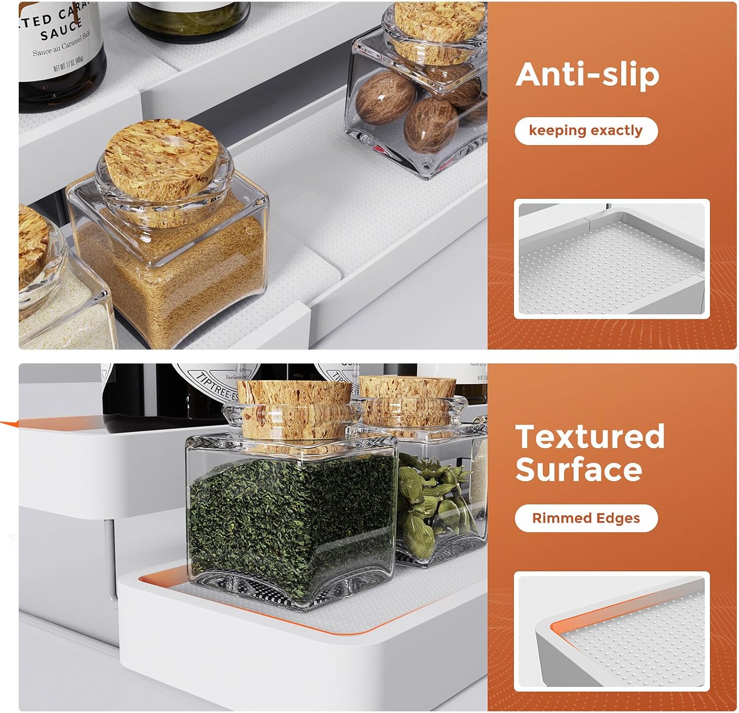 2 Pack Expandable Spice Rack Organizer for Cabinet - 3 Tier Adjustable Cabinet Spice Organizer Easy Visibility - Spice