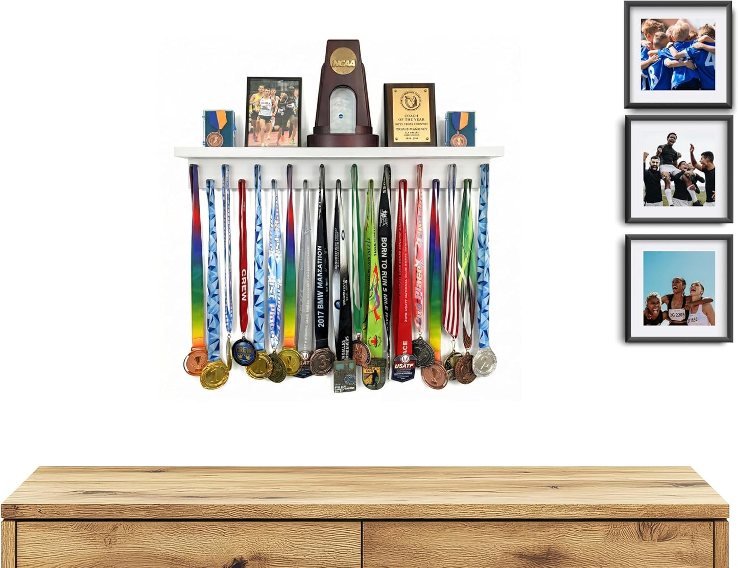 Premier Medal Hanger Display Rack and Trophy Shelf for Gymnastics, Soccer, Basketball, Football, and More – 2, ft