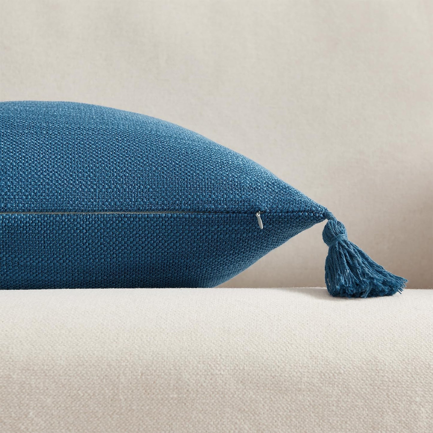 Linen Look Decorative Throw Cushion Covers / Deep Blue / 18 x 18 / Set of 2